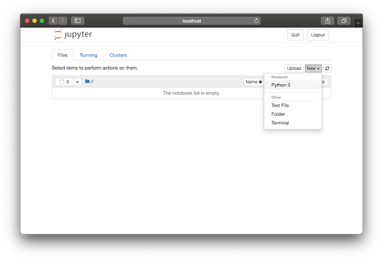Jupyter new notebook dropdown